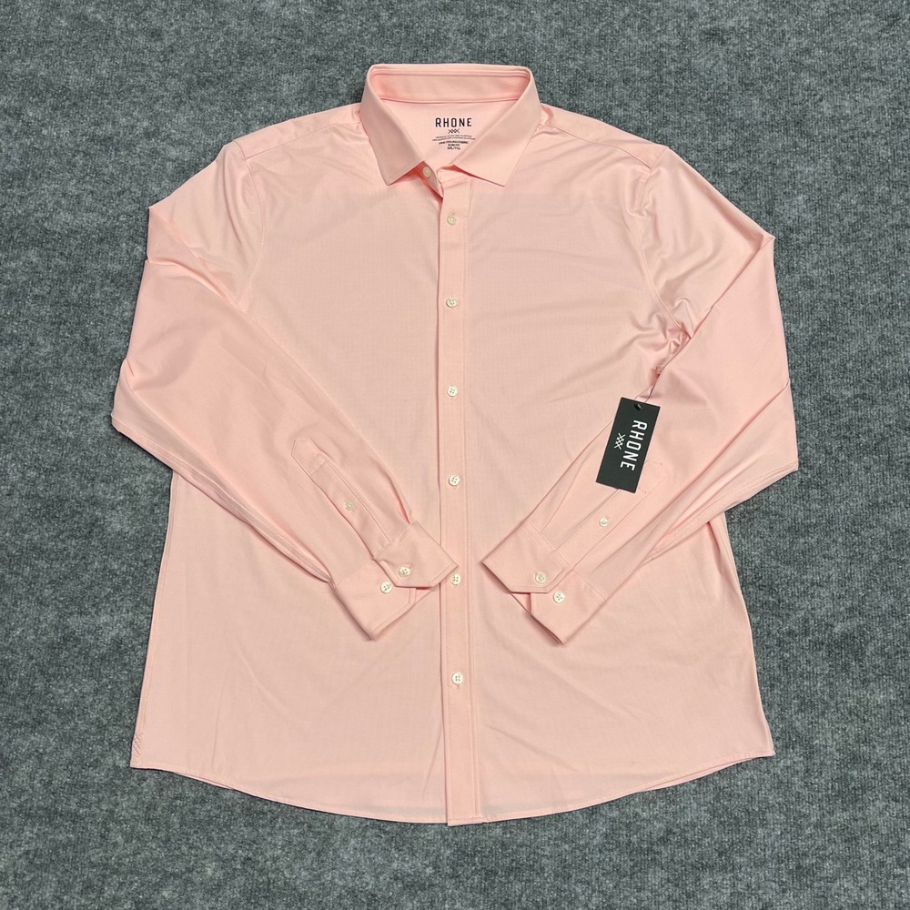 Rhone Commuter Shirt Men XXL 2XL Pink‎ Mini Windowpane Performance Button Down